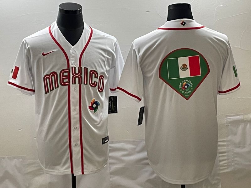 Men 2023 World Cub Mexico Blank White green Nike MLB Jersey2
